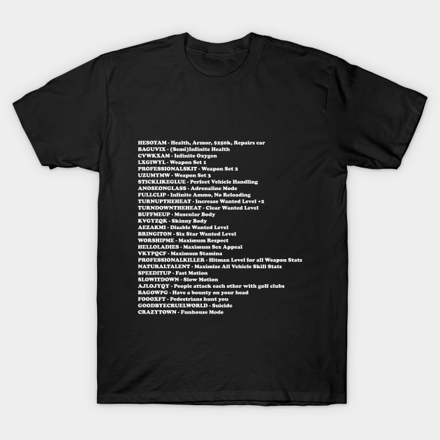 GTA San Andreas Cheat Sheet T-Shirt by Berlinius